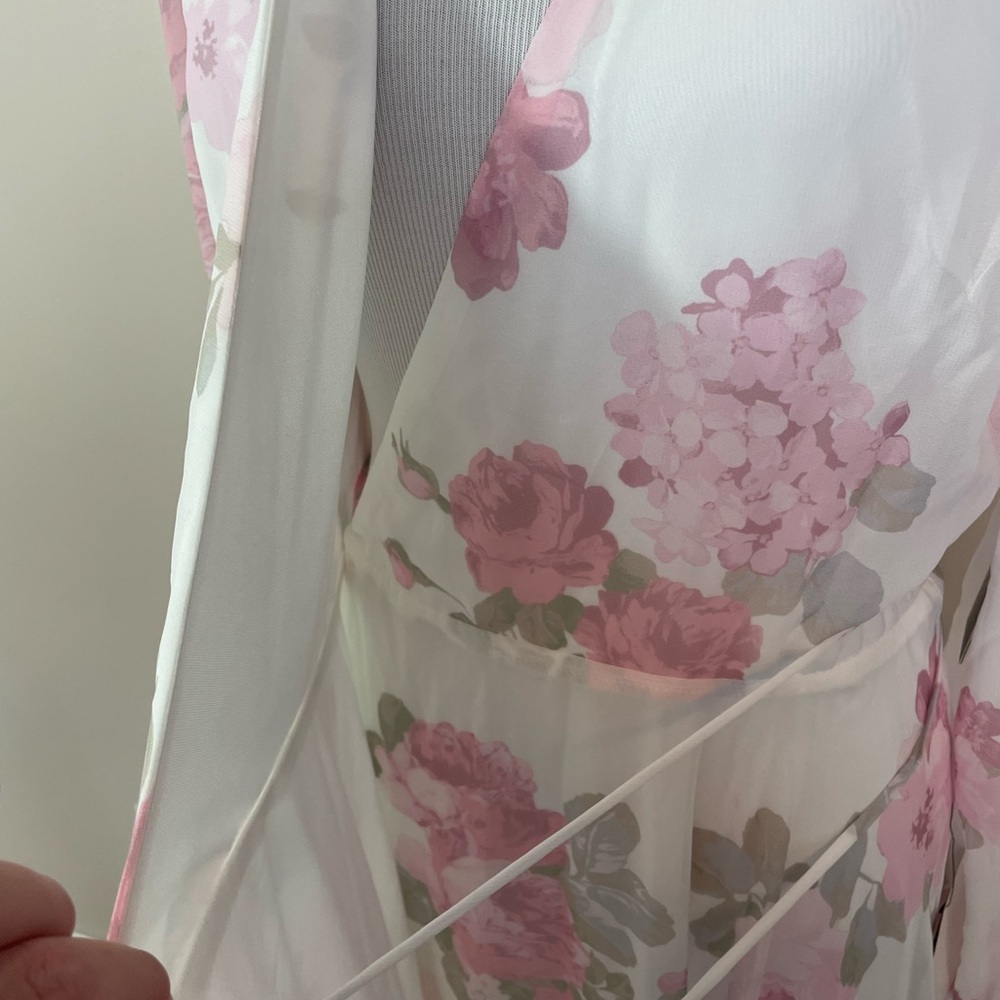 Lulu's Pink and White Floral Long Sleeve Wrap Dress - Picture 5 of 6